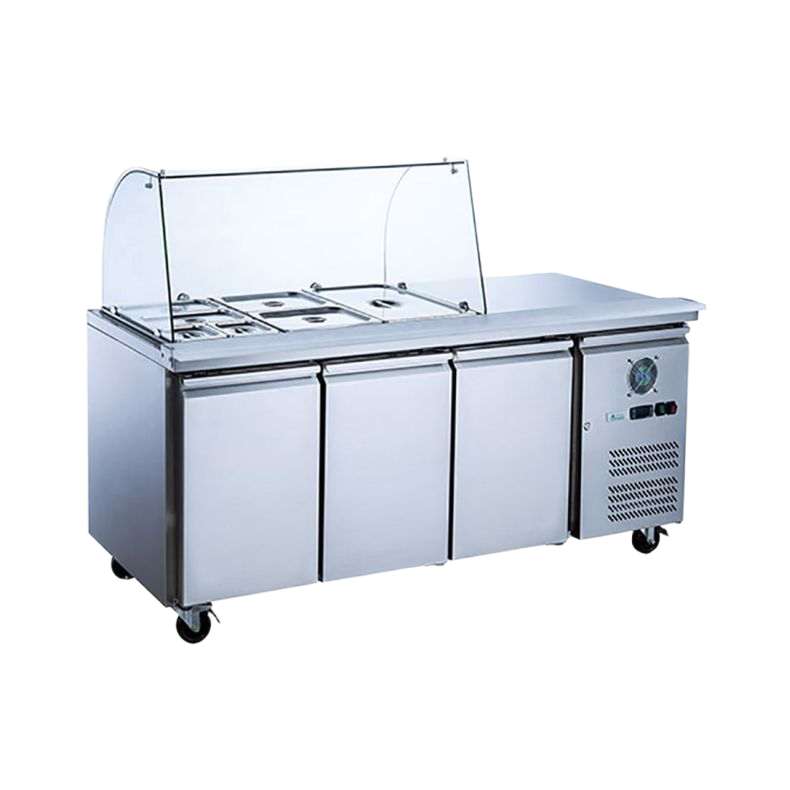Three Door Salad Prep Fridge with Curve Glass Top - GXC-SC1800TN