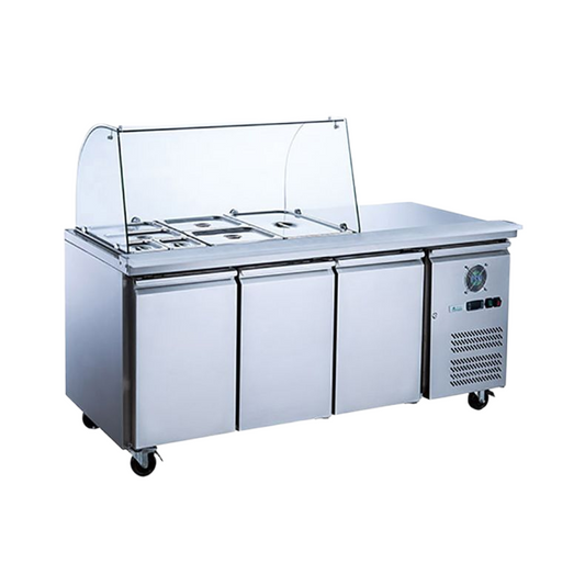 Three Door Salad Prep Fridge with Curve Glass Top - GXC-SC1800TN