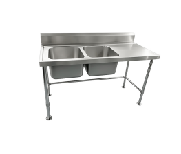 GS-D2S1800L stainless steel dishwasher inlet bench with double bowls