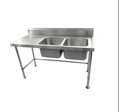 GS-D2S1800R stainless steel dishwasher inlet bench with double bowls