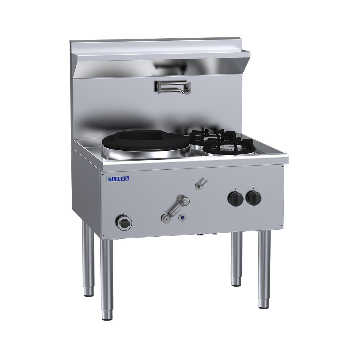 900mm Commercial Gas Waterless 1 Hole Wok + 2 Burners