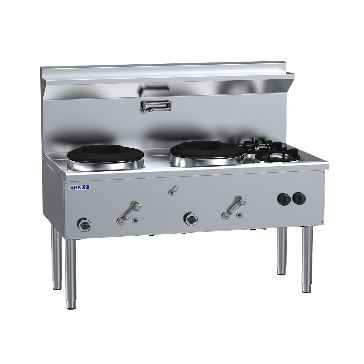 1500mm Commercial Gas Waterless 2 Hole Wok + 2 Burners