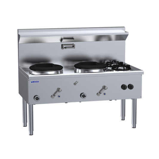 1500mm Commercial Gas Waterless 2 Hole Wok + 2 Burners