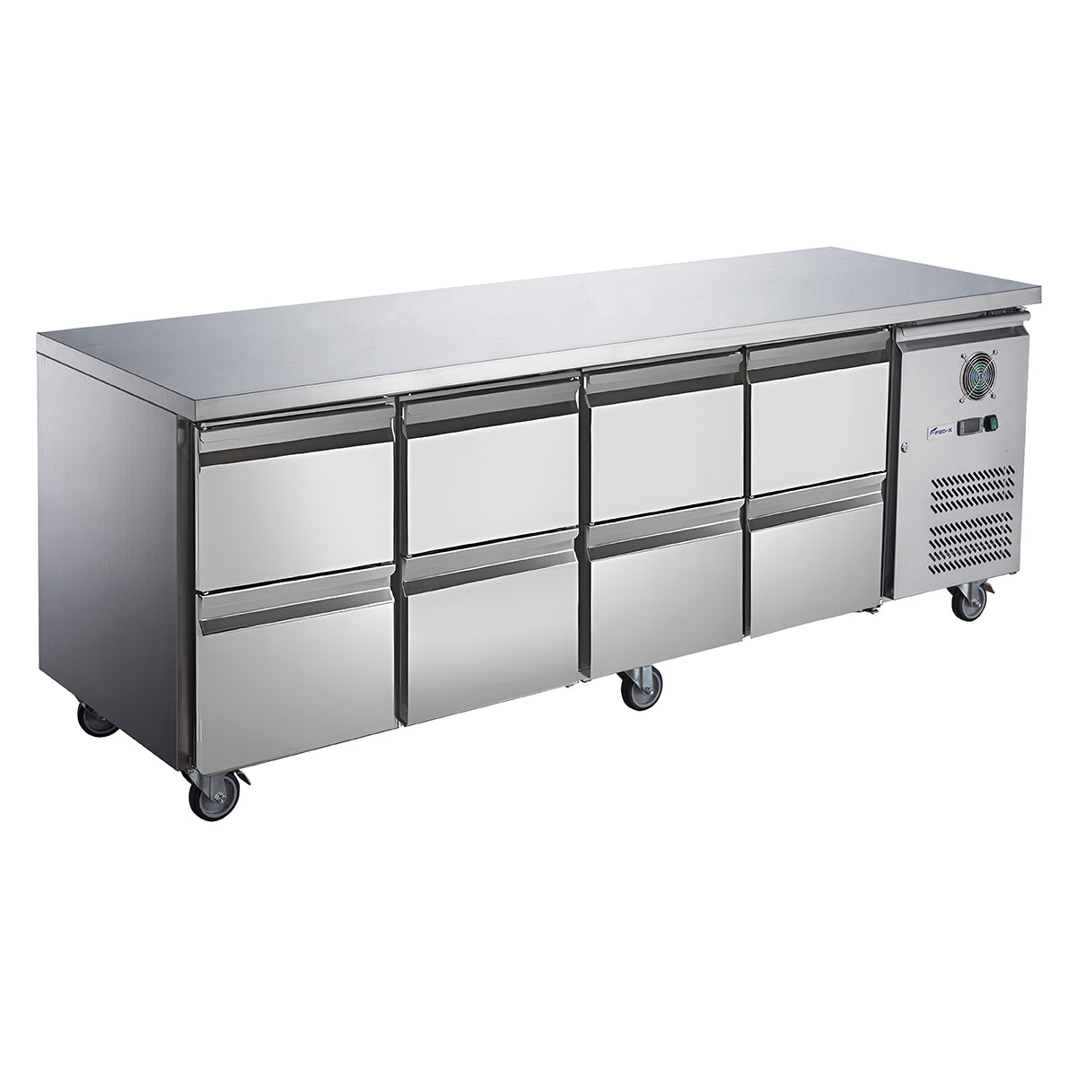 FED-X S/S Eight-Door Bench Fridge with Drawers - XUB7C22S4D
